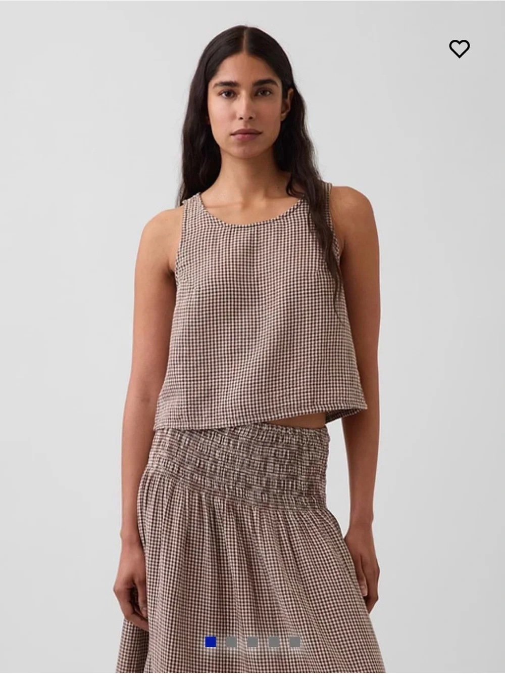 GAP Brown White Gingham Cotton Gauze Racer Shell Tank Top Sleeveless Womens M